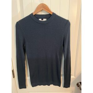 Topman Men's Blue Ribbed Crew Neck Pullover Sweater Size S